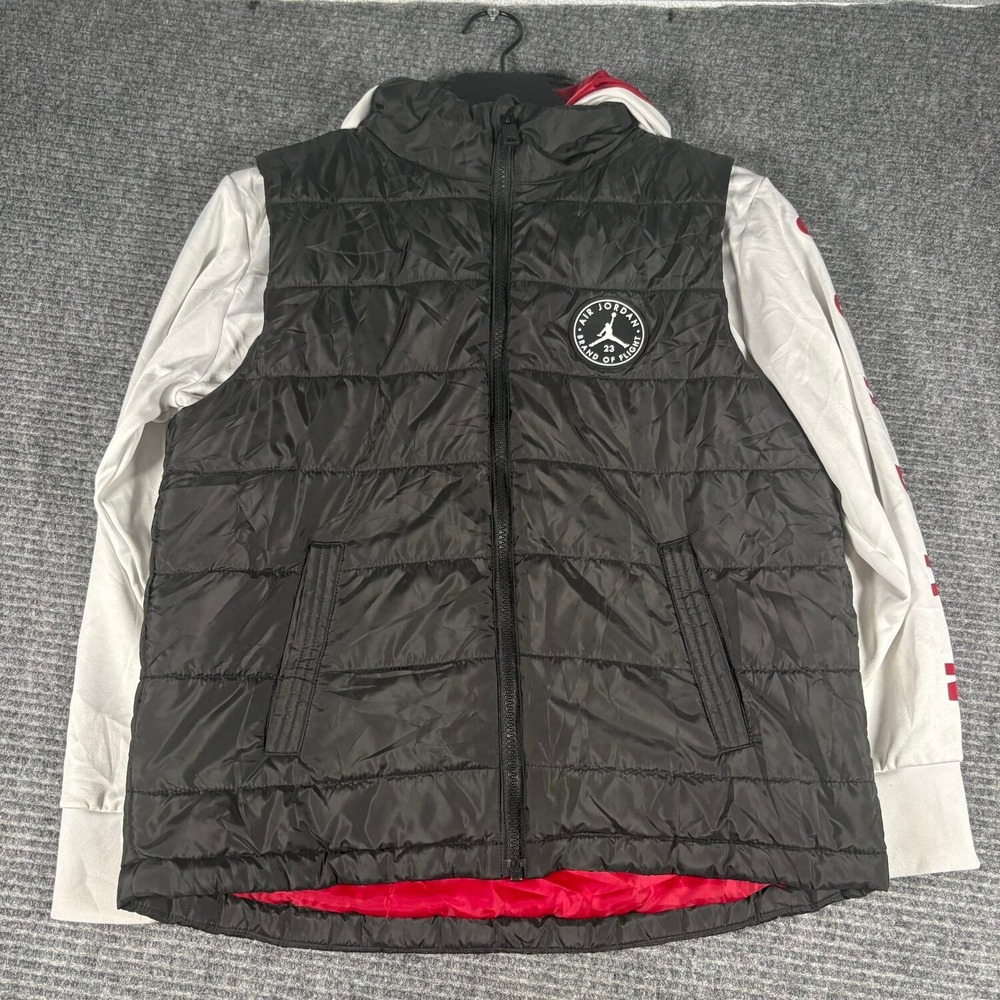 Jordan Puffer Hoodie Jacket Boys M Black White Red Excellent Quilted Vest Look